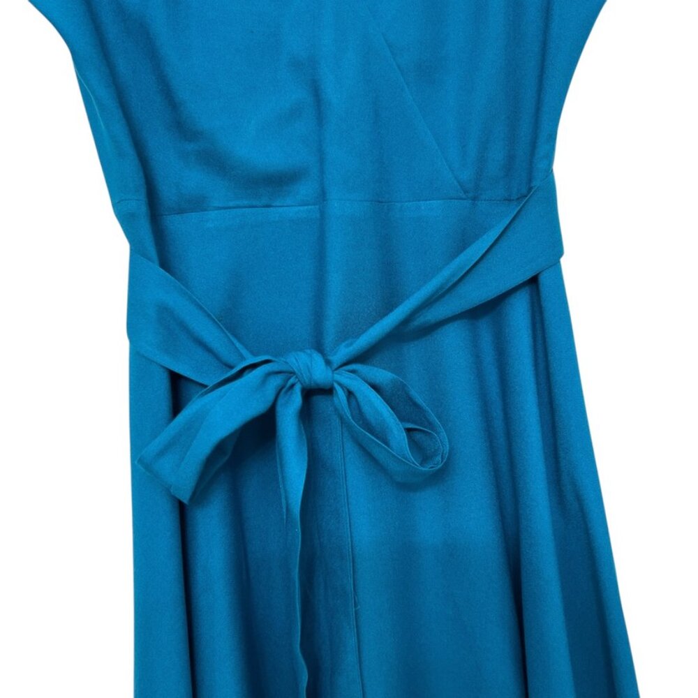Alice and Olivia Adrianna Short Sleeve Faux Wrap Dress in Turquoise Women's Sz 6 - Picture 5 of 11